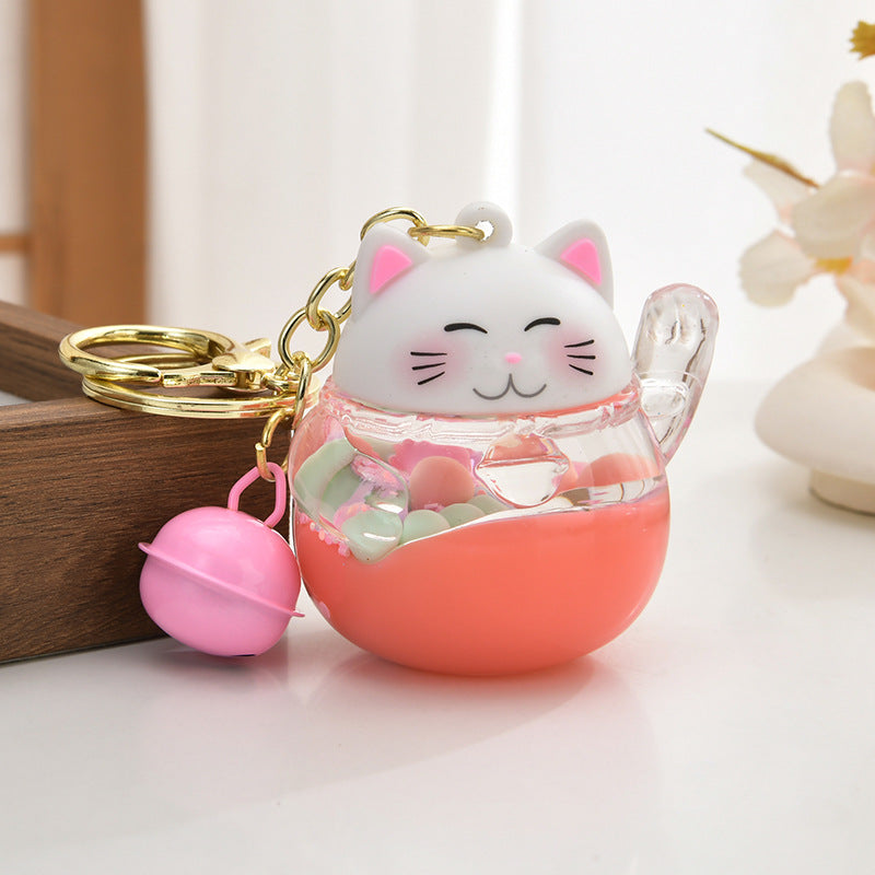 luckycat keyring fortune cat keychain liquid floating cat gift figurine souvenir