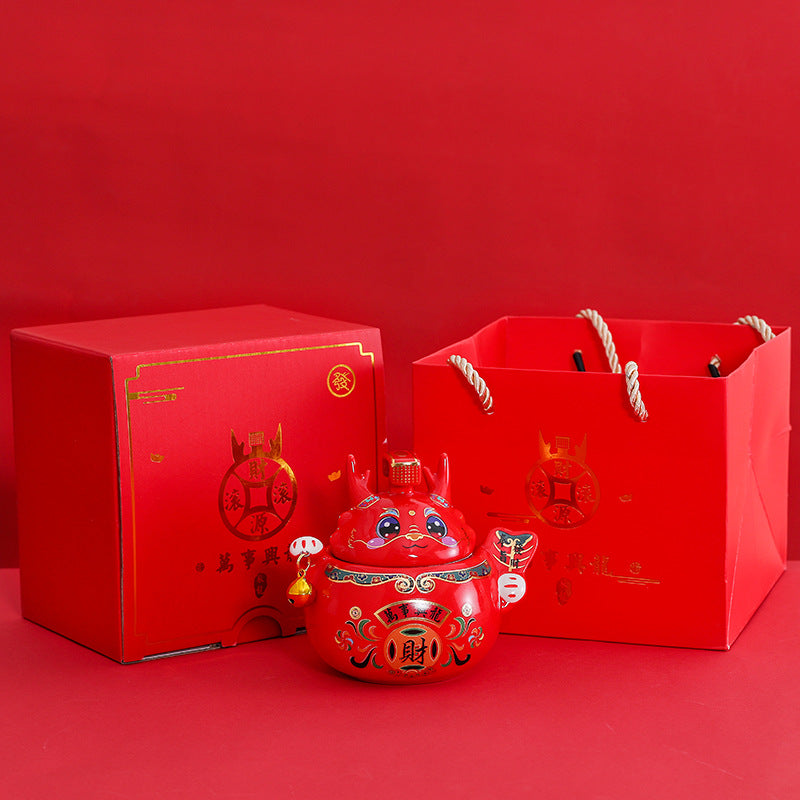 #HD1037 dragon sugar bowl tea jar caddy year of dragon zodiac ceramic gift