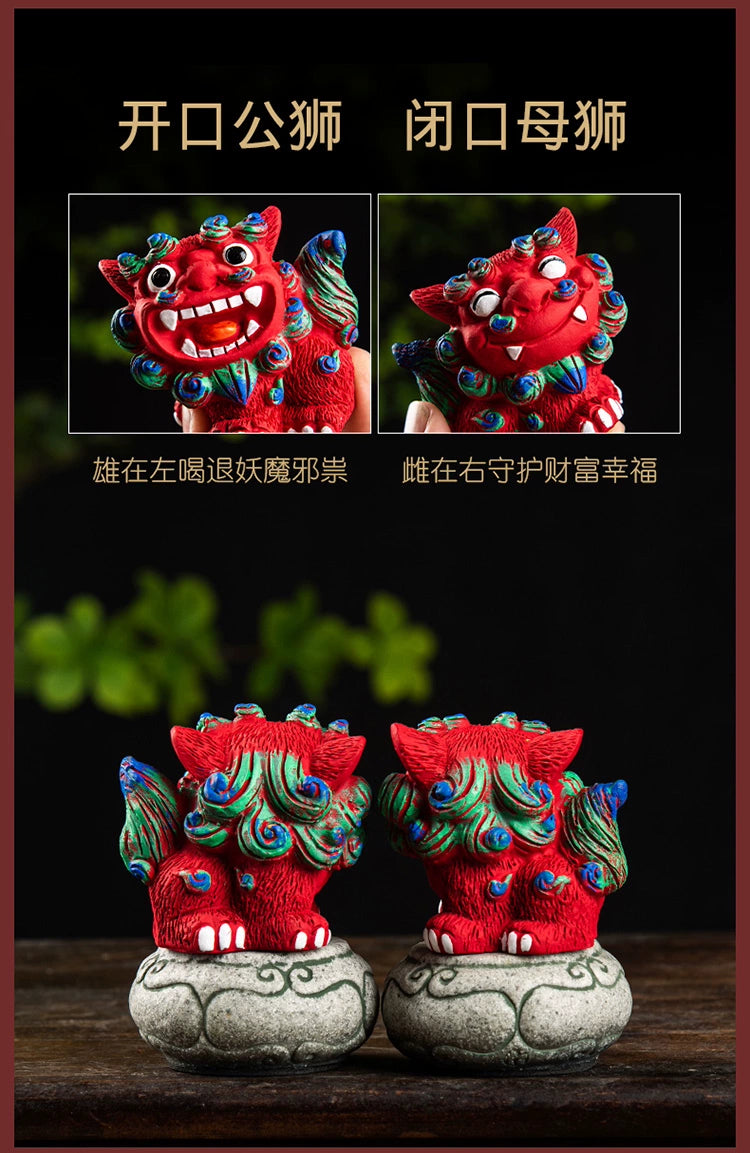 #HD1034 1 pair (2pcs)of Lucky Dancing lion figurine  fengshui home decoration gift expel evil