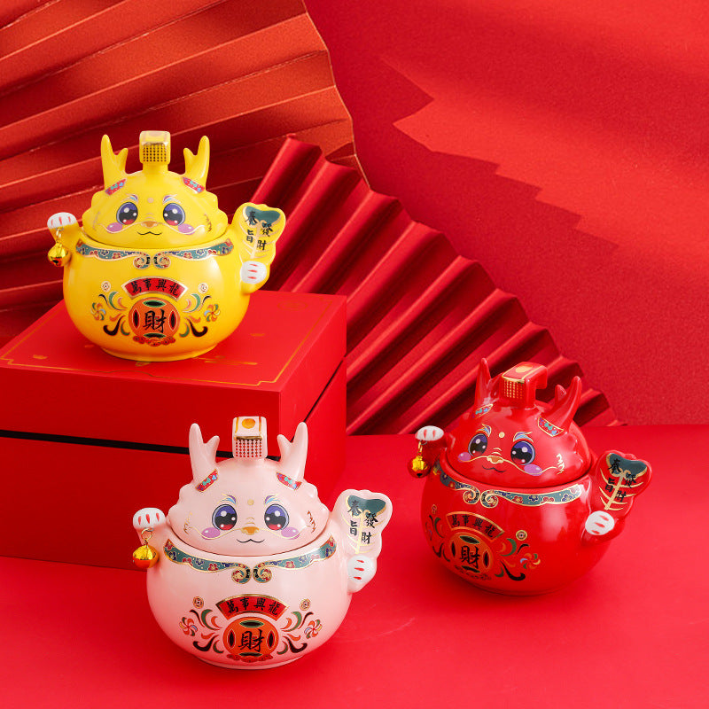 #HD1037 dragon sugar bowl tea jar caddy year of dragon zodiac ceramic gift