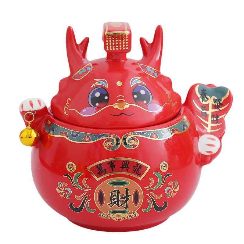 #HD1037 dragon sugar bowl tea jar caddy year of dragon zodiac ceramic gift