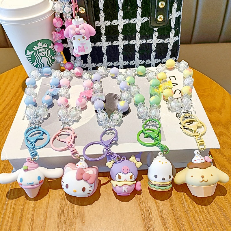 Sanrio Wrist landyard wrist bracelet bead Bag Pendant  Anime Kawaii Hello Kitty Cinnamoroll Cute My Melody  Decoration Gifts