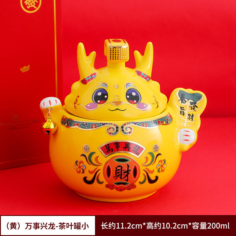 #HD1037 dragon sugar bowl tea jar caddy year of dragon zodiac ceramic gift