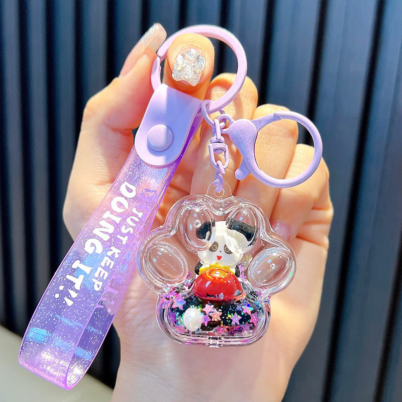 #HA1026 3 pcs lot cartoon liquid filled cute panda keychain keyring backpack gift