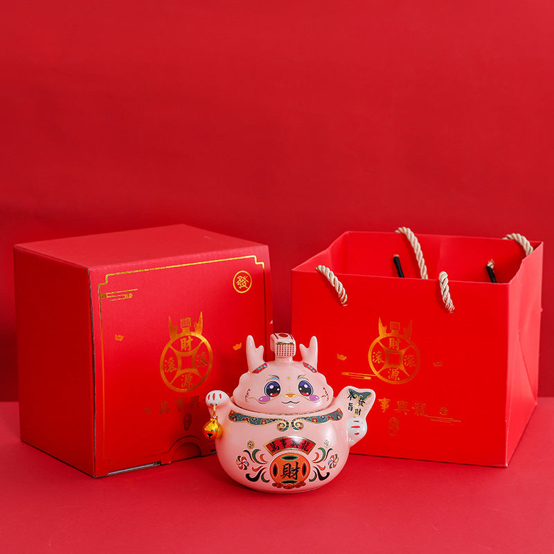 #HD1037 dragon sugar bowl tea jar caddy year of dragon zodiac ceramic gift