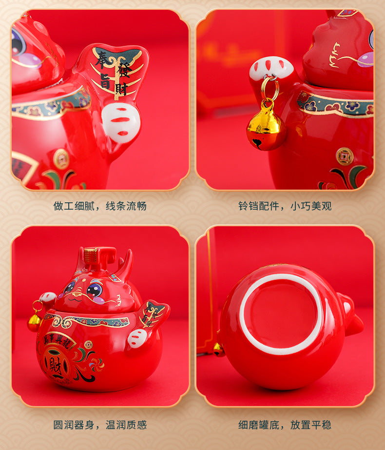 #HD1037 dragon sugar bowl tea jar caddy year of dragon zodiac ceramic gift
