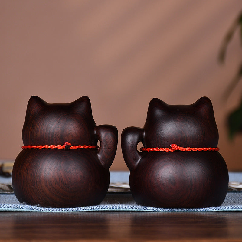 #HD1038 natrual solid sandalwood carving lucky cat fortune cat artcraft home decoration
