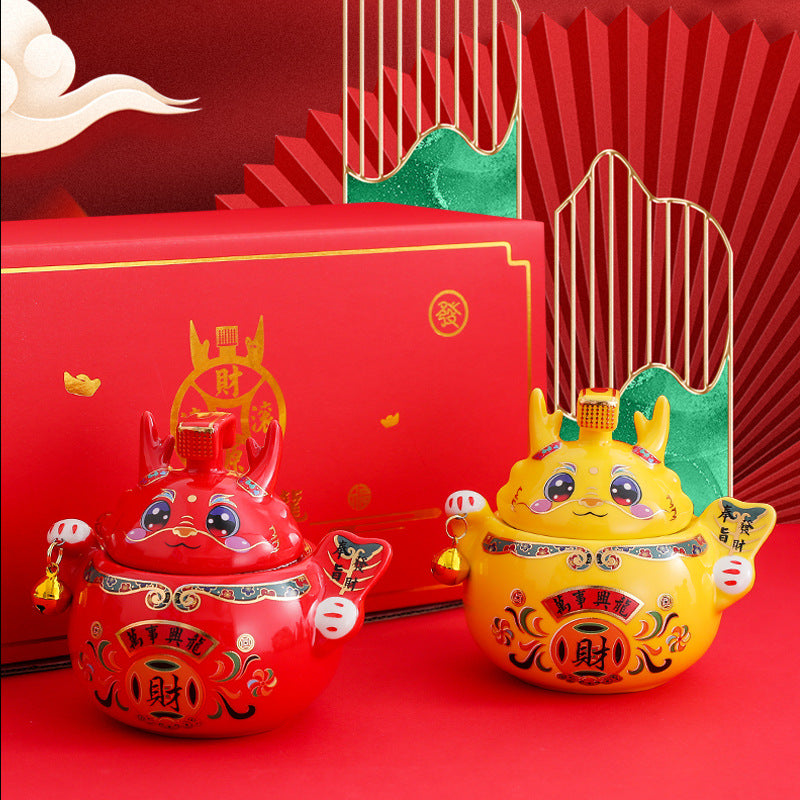 #HD1037 dragon sugar bowl tea jar caddy year of dragon zodiac ceramic gift
