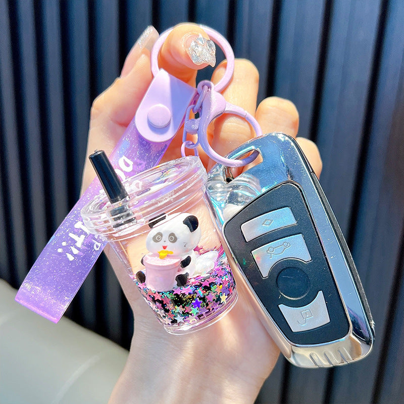 #HA1026 3 pcs lot cartoon liquid filled cute panda keychain keyring backpack gift