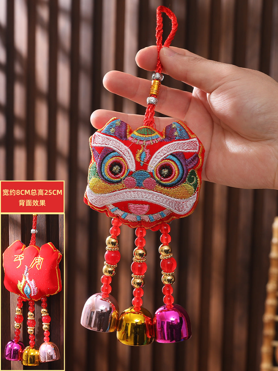 #HA1018 Lion fengshui talisman protection Chinese embroiderry Accessories Cat hanging windchime lucky