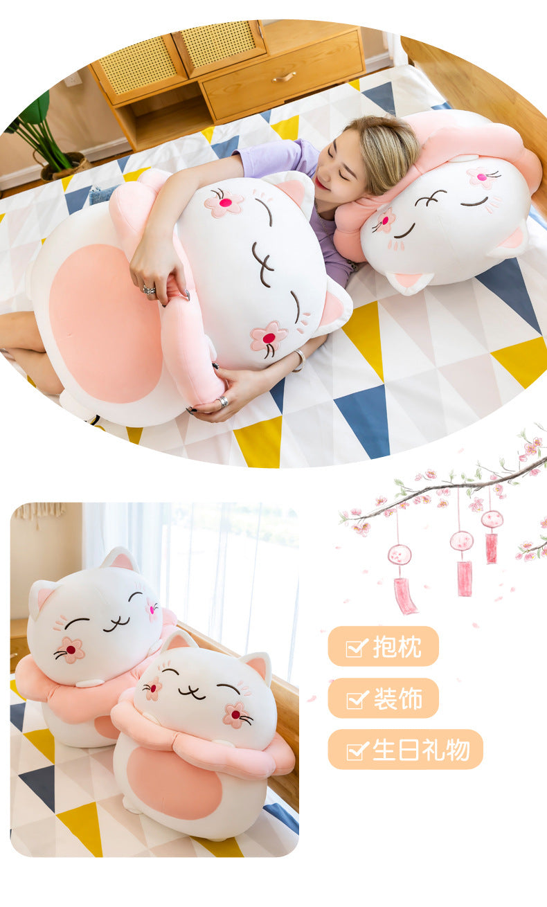 #HA1028 Sakura lucky cat cushion pillow cute fortune cat plush kids toys girl gift