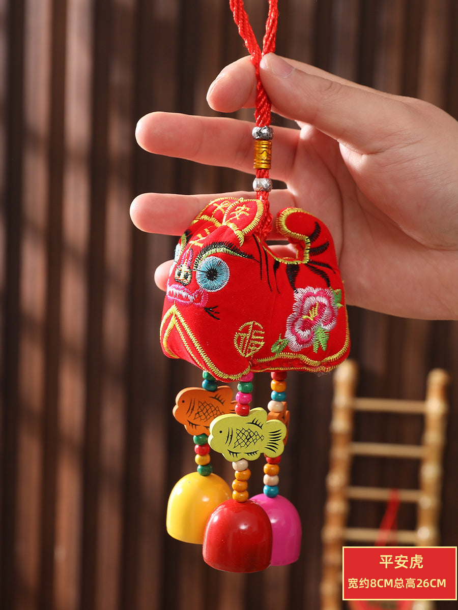 #HA1018 Lion fengshui talisman protection Chinese embroiderry Accessories Cat hanging windchime lucky