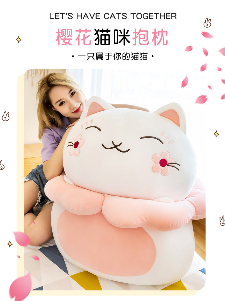 #HA1028 Sakura lucky cat cushion pillow cute fortune cat plush kids toys girl gift