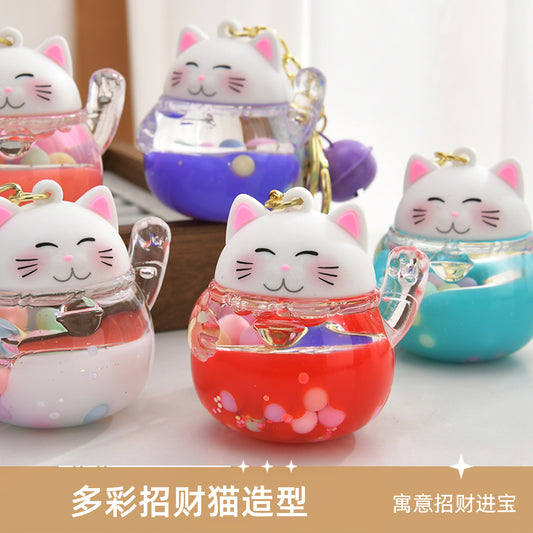 luckycat keyring fortune cat keychain liquid floating cat gift figurine souvenir
