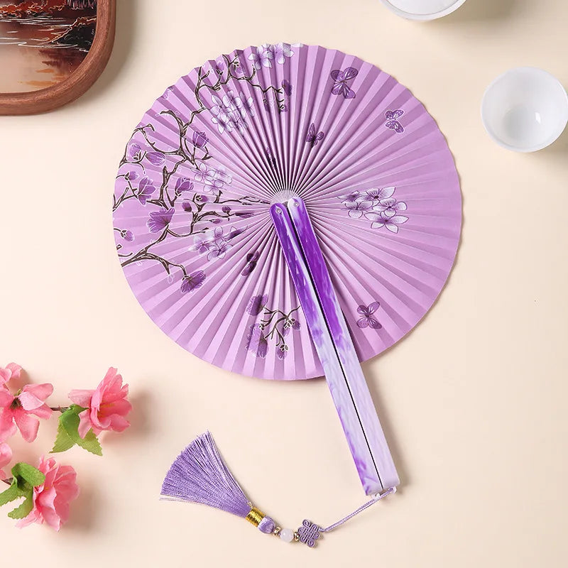 3 pc Lot Round Folding Fan Printed Paper with Magnetic Suction Ancient Chinese Craft Hanfu Clothing Accessories