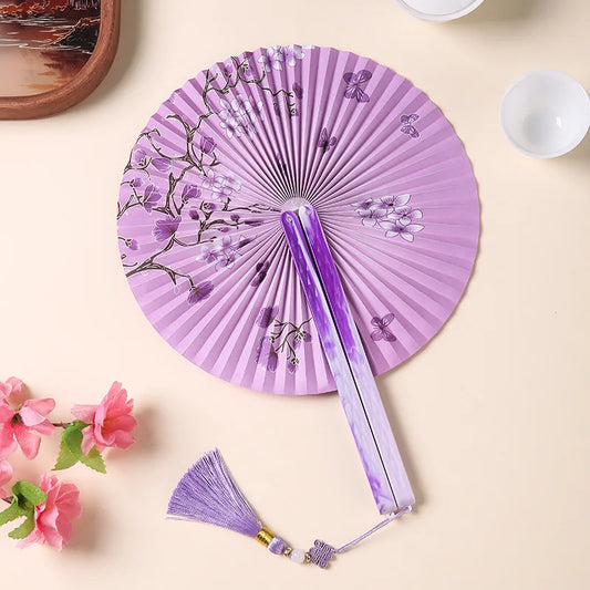 3 pc Lot Round Folding Fan Printed Paper with Magnetic Suction Ancient Chinese Craft Hanfu Clothing Accessories