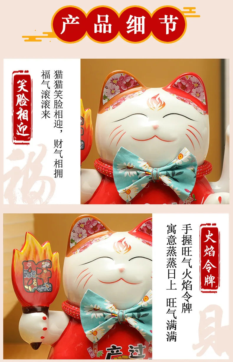 7.5 inches Waving Fortune Cat Statue Ceramic Maneki Neko Lucky Cat Home Decor Waving Hand Cat Feng Shui Ceramic
