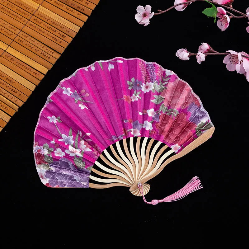 #HE1002 3 pcs lot Silk Bamboo bone Folding Fans Hand Held Fan Chinese Style Flower Painting Fans Party Deco Gift