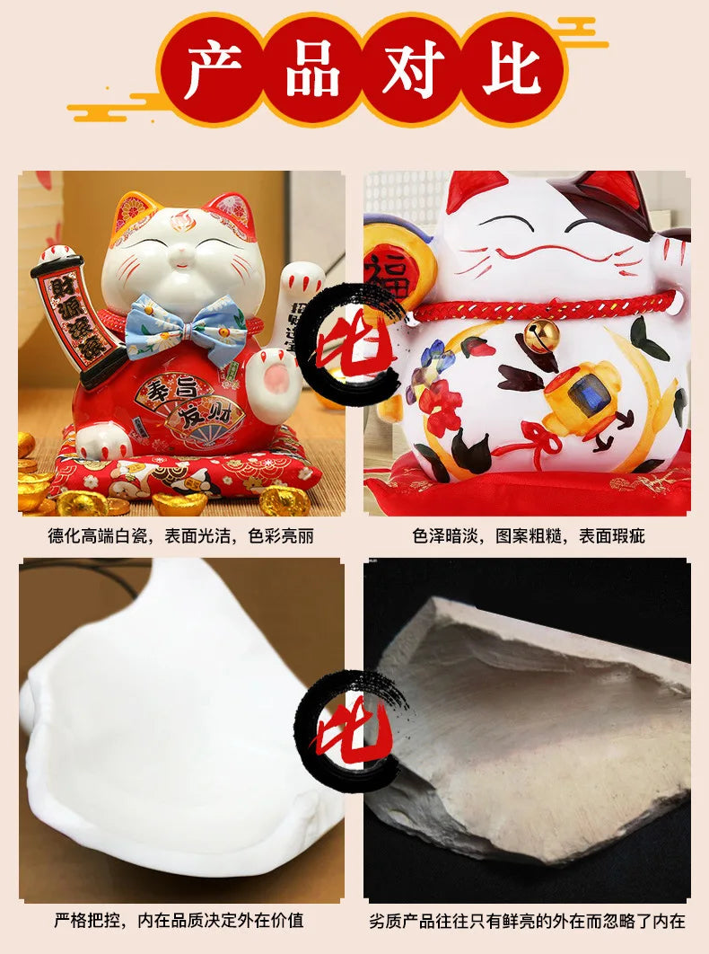 7.5 inches Waving Fortune Cat Statue Ceramic Maneki Neko Lucky Cat Home Decor Waving Hand Cat Feng Shui Ceramic