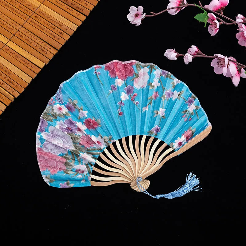 #HE1002 3 pcs lot Silk Bamboo bone Folding Fans Hand Held Fan Chinese Style Flower Painting Fans Party Deco Gift