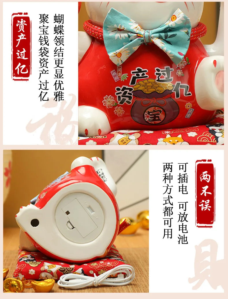 7.5 inches Waving Fortune Cat Statue Ceramic Maneki Neko Lucky Cat Home Decor Waving Hand Cat Feng Shui Ceramic