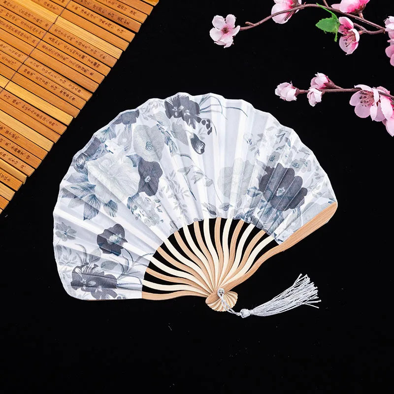#HE1002 3 pcs lot Silk Bamboo bone Folding Fans Hand Held Fan Chinese Style Flower Painting Fans Party Deco Gift