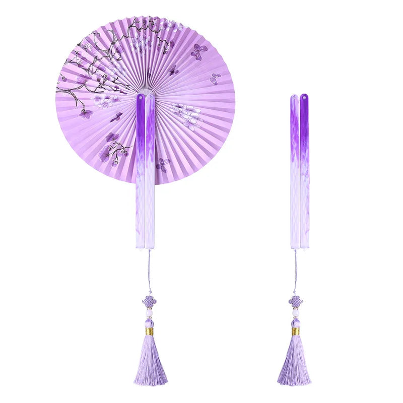 3 pc Lot Round Folding Fan Printed Paper with Magnetic Suction Ancient Chinese Craft Hanfu Clothing Accessories