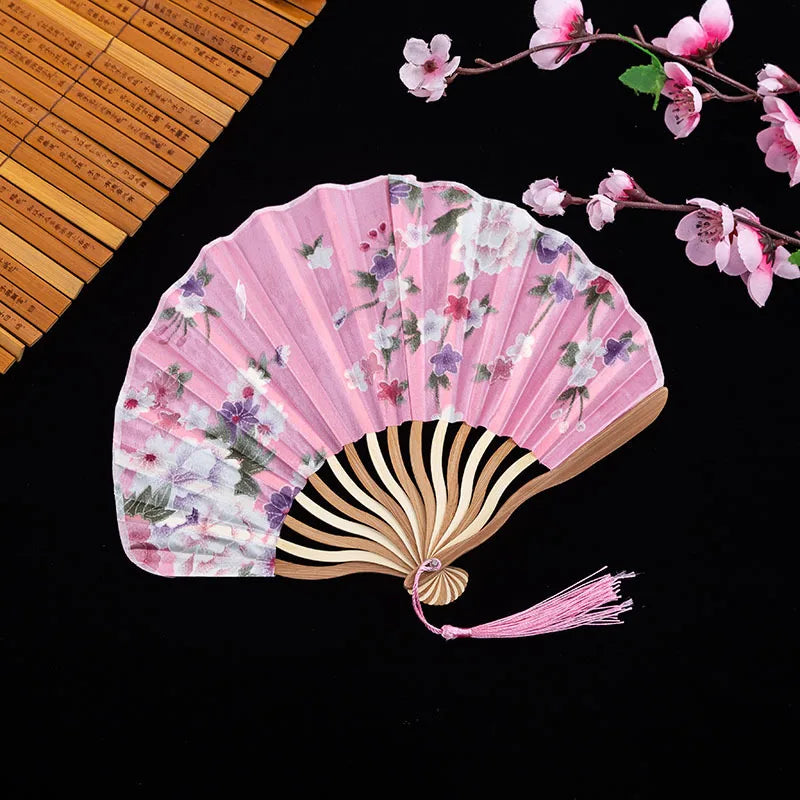 #HE1002 3 pcs lot Silk Bamboo bone Folding Fans Hand Held Fan Chinese Style Flower Painting Fans Party Deco Gift