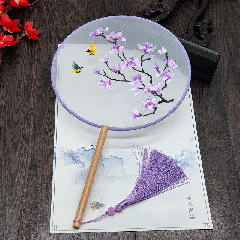 #JA-1013 -5pc lot(4+1pcstand) Silk Embroidery fan handmade Chinese Style Embroidery