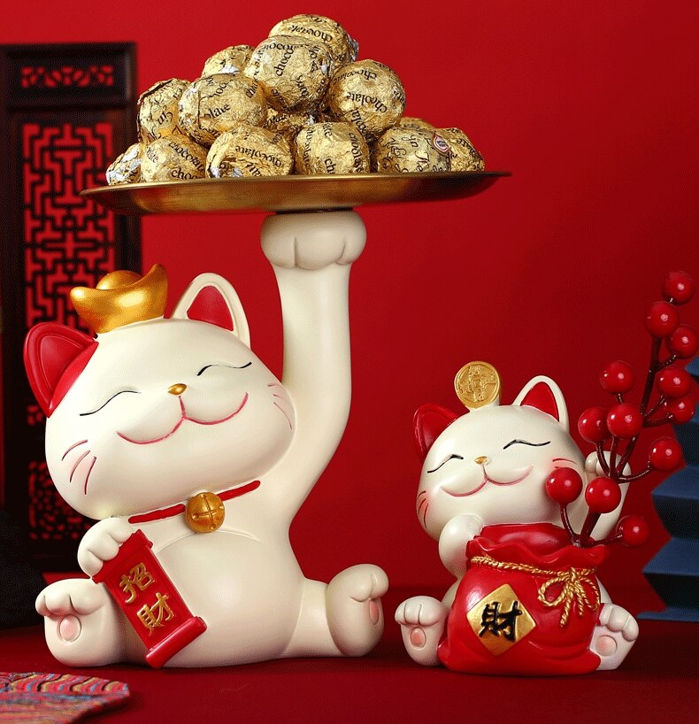#1031 Lucky Cat Storage Tray Kawaii  Snack Food Holder Desk Ornaments Decoration Gift
