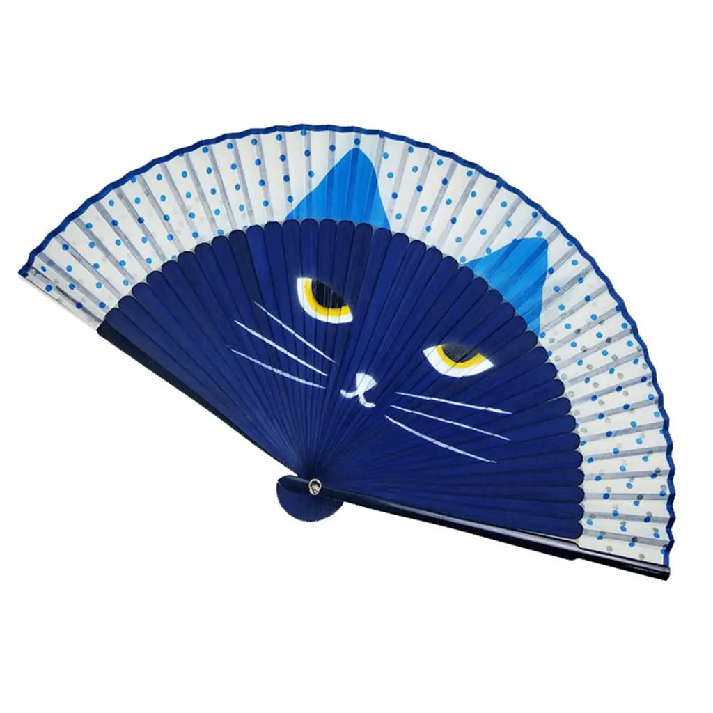 #HE1005 Cat Fan Bamboo Wooden Chinese Style Exiquisite Summer Gift Cartoon Totora  Patterns Home Decoration Fan Crafts Silk Fan Folding Fan