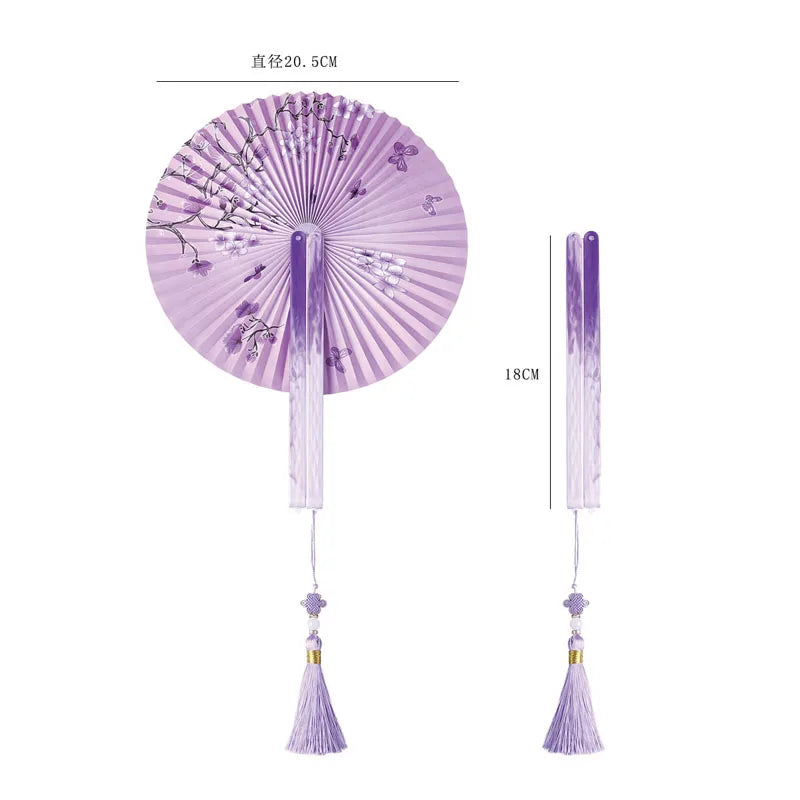 3 pc Lot Round Folding Fan Printed Paper with Magnetic Suction Ancient Chinese Craft Hanfu Clothing Accessories