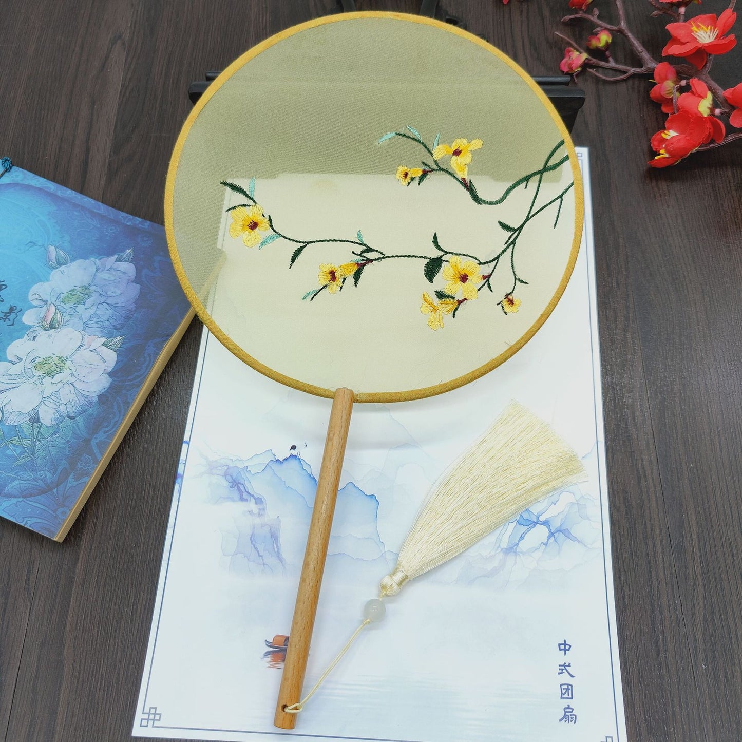 #JA-1013 -5pc lot(4+1pcstand) Silk Embroidery fan handmade Chinese Style Embroidery