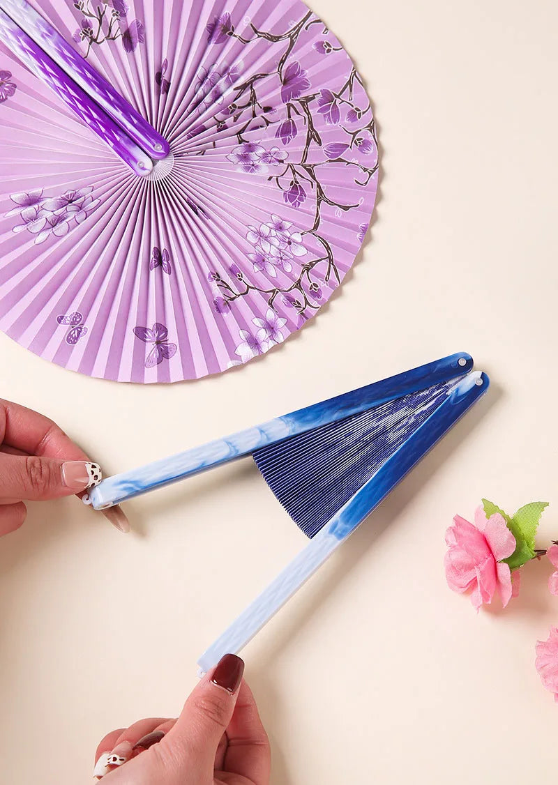 3 pc Lot Round Folding Fan Printed Paper with Magnetic Suction Ancient Chinese Craft Hanfu Clothing Accessories