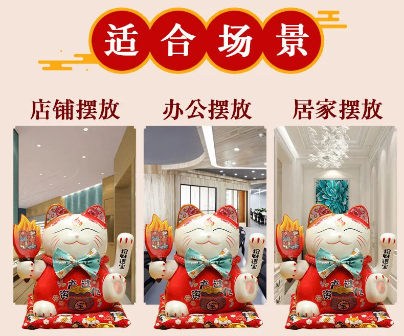 7.5 inches Waving Fortune Cat Statue Ceramic Maneki Neko Lucky Cat Home Decor Waving Hand Cat Feng Shui Ceramic