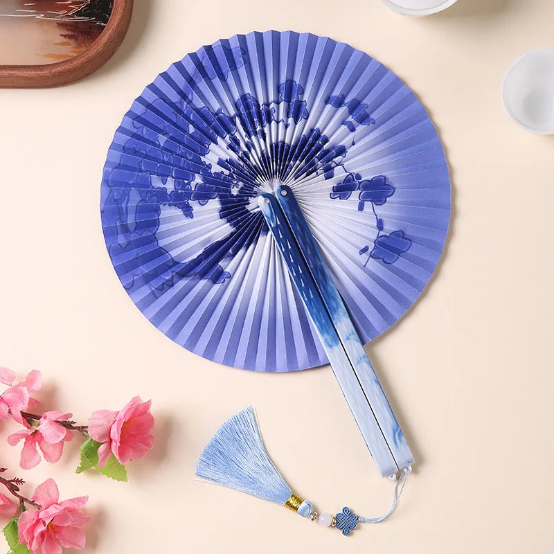 3 pc Lot Round Folding Fan Printed Paper with Magnetic Suction Ancient Chinese Craft Hanfu Clothing Accessories