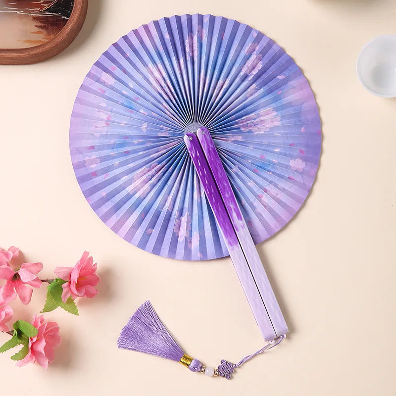 3 pc Lot Round Folding Fan Printed Paper with Magnetic Suction Ancient Chinese Craft Hanfu Clothing Accessories