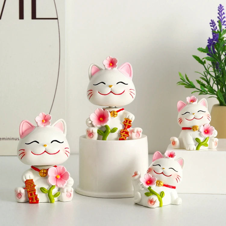 Sakura lucky cat Maneki Neko Figurine fortune cat Fairy Garden Car Decoration nodding wobbling