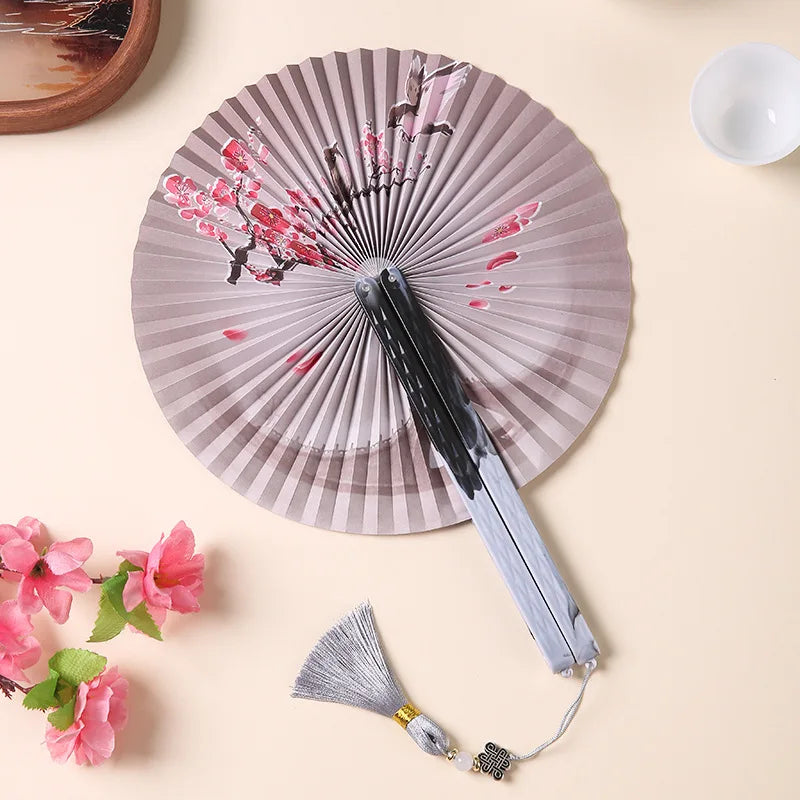 3 pc Lot Round Folding Fan Printed Paper with Magnetic Suction Ancient Chinese Craft Hanfu Clothing Accessories