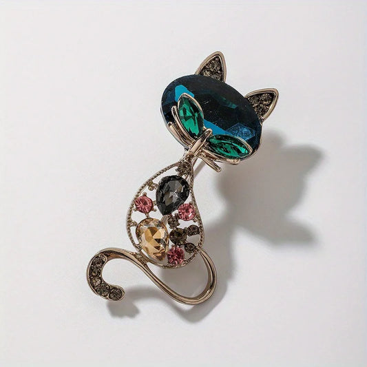 #JA1016 Lucky Cat Brooches Vintage Elegant Women Men Exquisite Crystal  Pins Fashion Exqusiite Luxury Kitten Badges