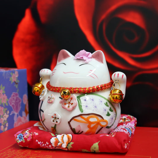 #HD1002-9 Cherry blossom fortune cat money bank home deco ceramic maneki neko