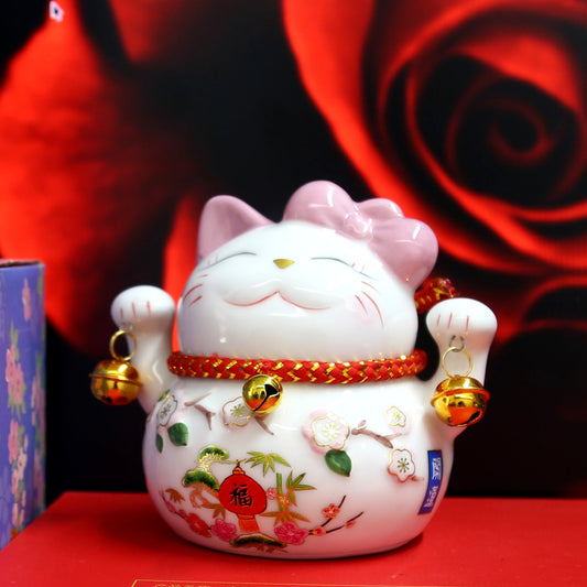 #103 Kitty peach blossom home deco ceramic fortune cat  lucky cat maneki neko money bank
