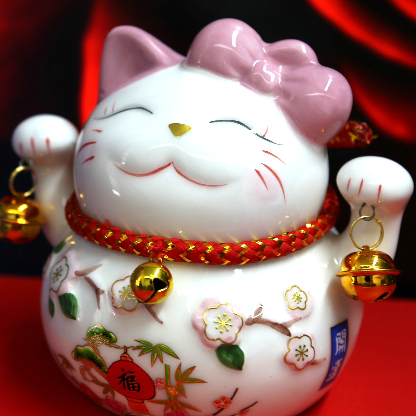 #103 Kitty peach blossom home deco ceramic fortune cat  lucky cat maneki neko money bank
