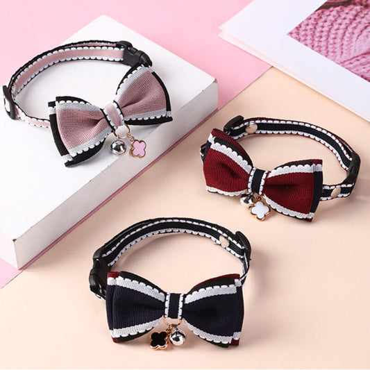 PT1006 Cat bow necklace Cute dog collar with adjustable tie and bell jewelry decoration pet dog  kitten pendant