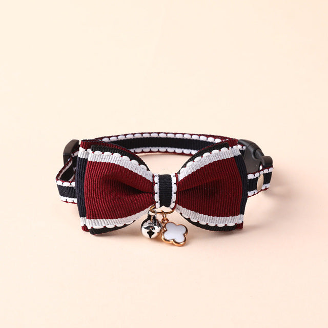PT1006 Cat bow necklace Cute dog collar with adjustable tie and bell jewelry decoration pet dog  kitten pendant