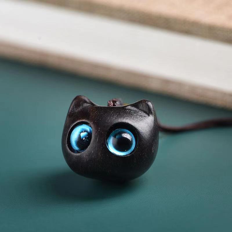sandal wood hand carving cat pendant for phone chain key chain backpack handbag gift