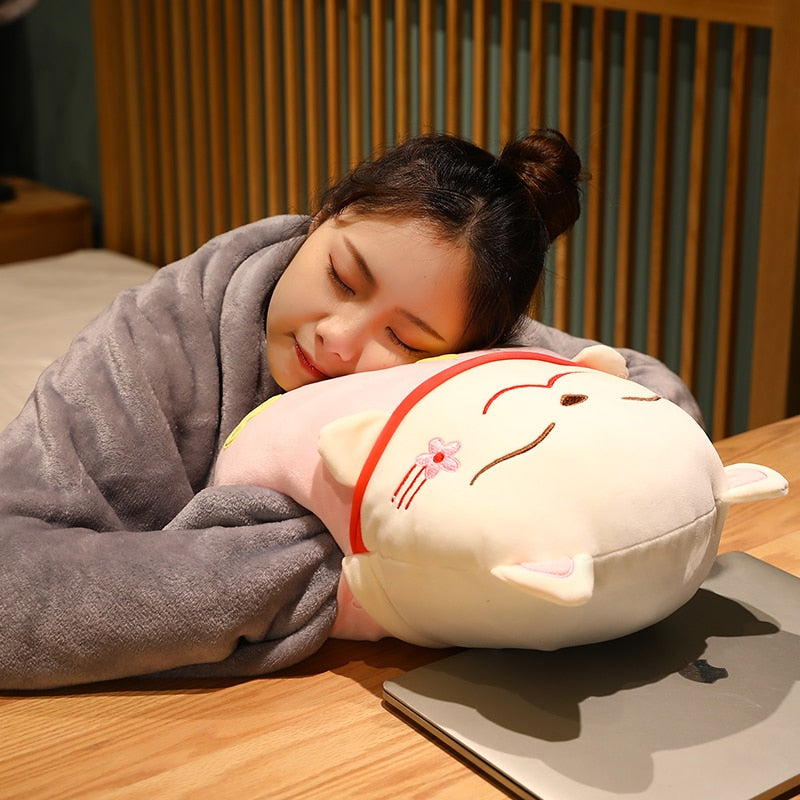 #1008 Lucky Cat  Cushion with hand warm  Fortune Cat Pillow with Blanket Plush Toys Stuffed Car Decoration Gift