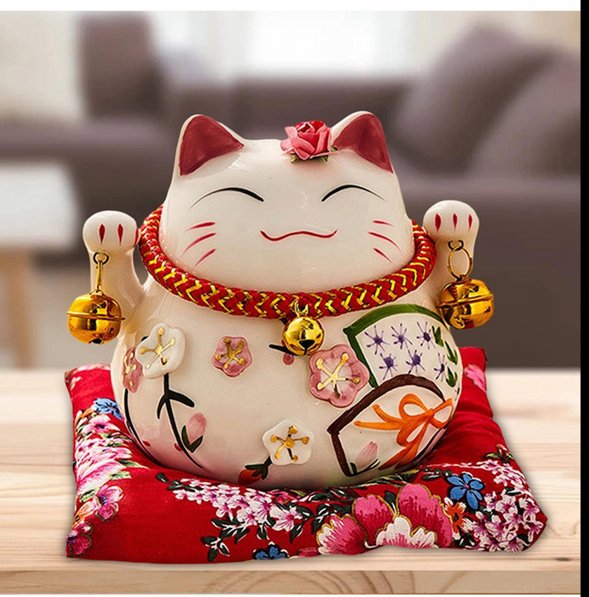#HD1002-9 Cherry blossom fortune cat money bank home deco ceramic maneki neko