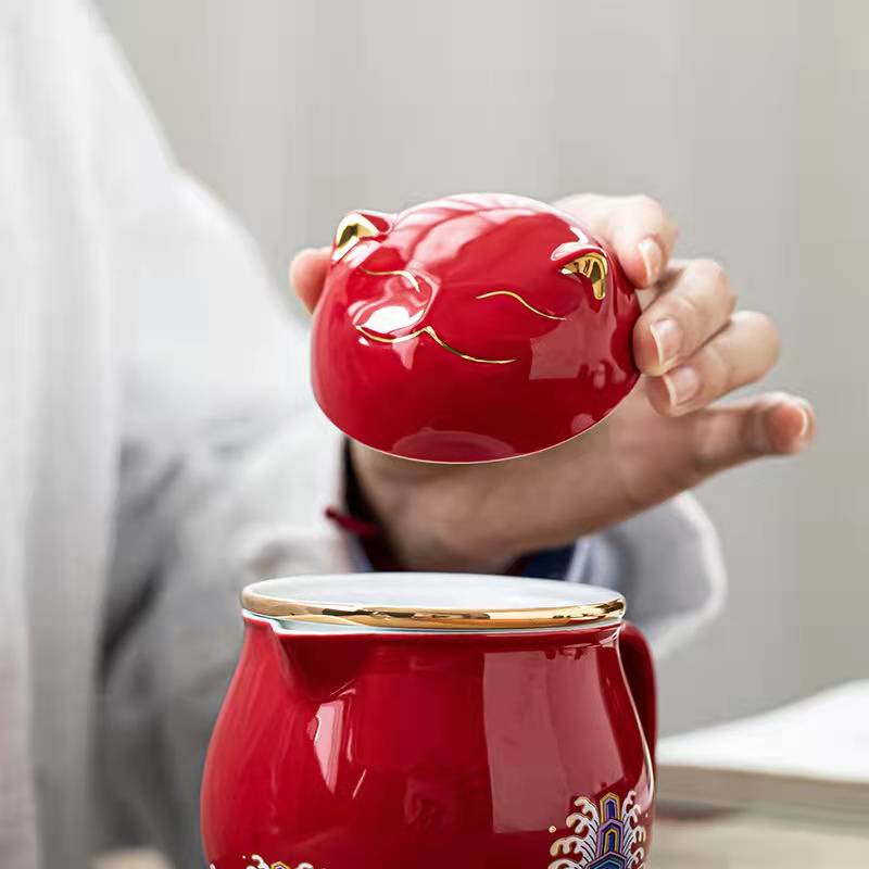 #HD1021 Fortune cat Portable Teapot Set 320 ml for Outdoor Travel Ceramic with Tea Filter Tea Cup