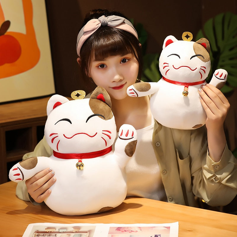 35cm Fortune Cat Plush Toys Stuffed Soft animal Plush Pillow Creative Bell Lucky Cat Gifts Doll